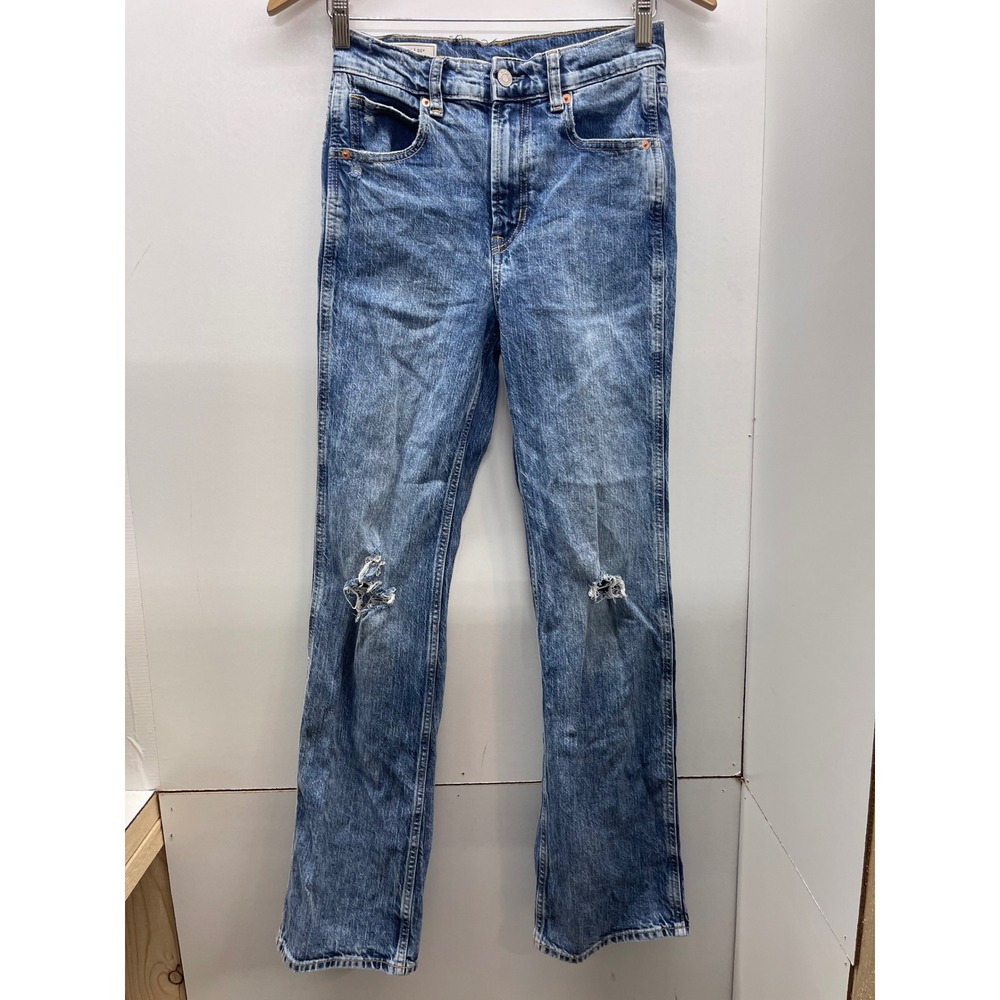 Gap Denim Vintage Flare High Rise Jeans Medium Wash Distressed Blue Size 24 00R